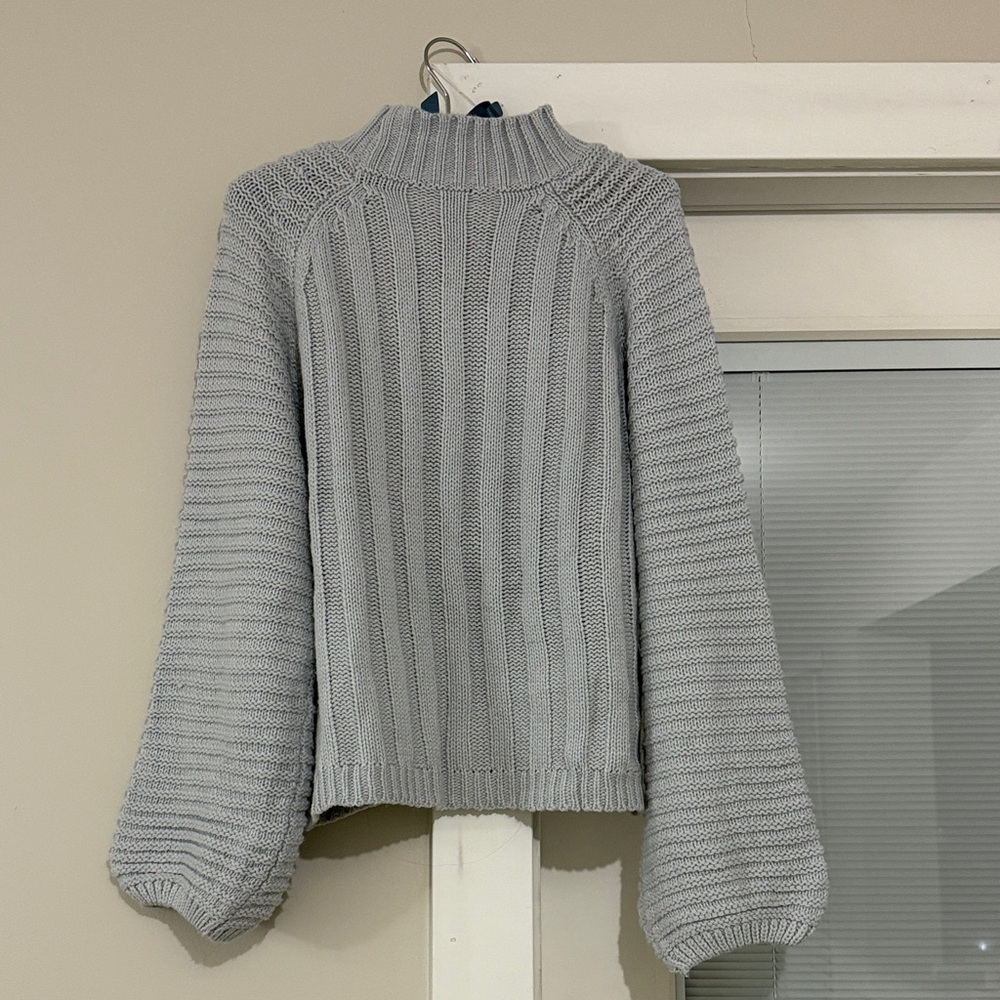 Light Gray Ribbed Mock Neck Sweater